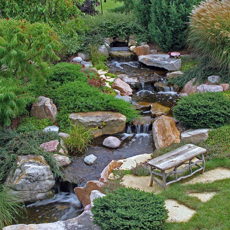 Twilight Okanagan waterfall landscape by Kalagan Outdoor Design
