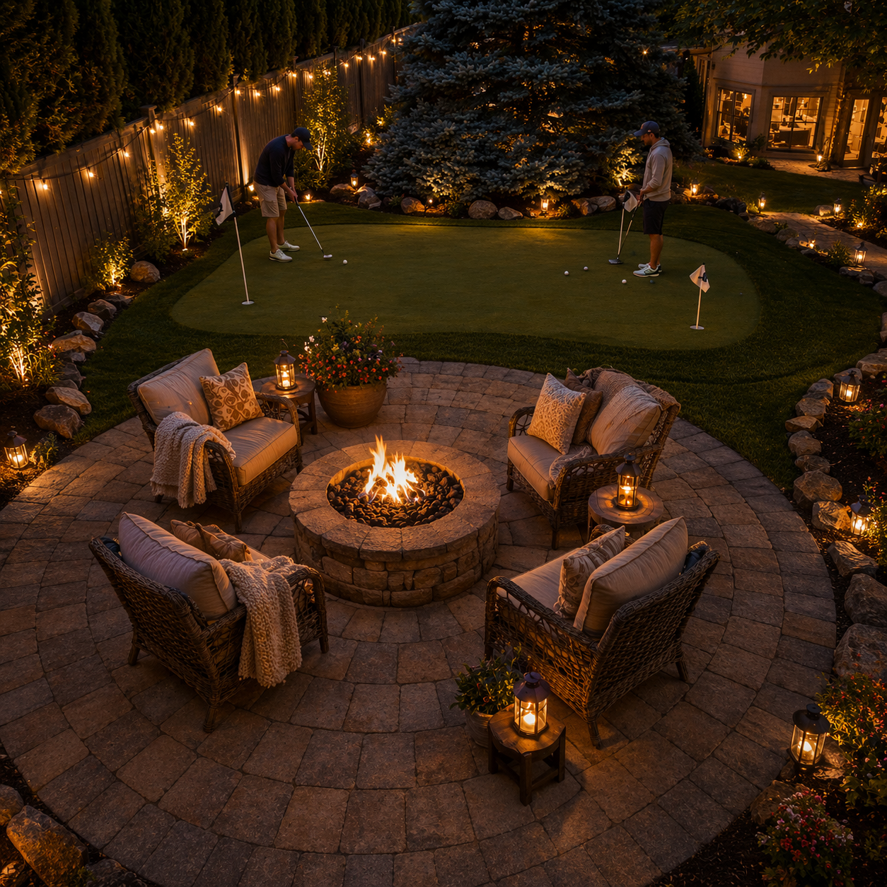 Synthetic turf area installed alongside a patio