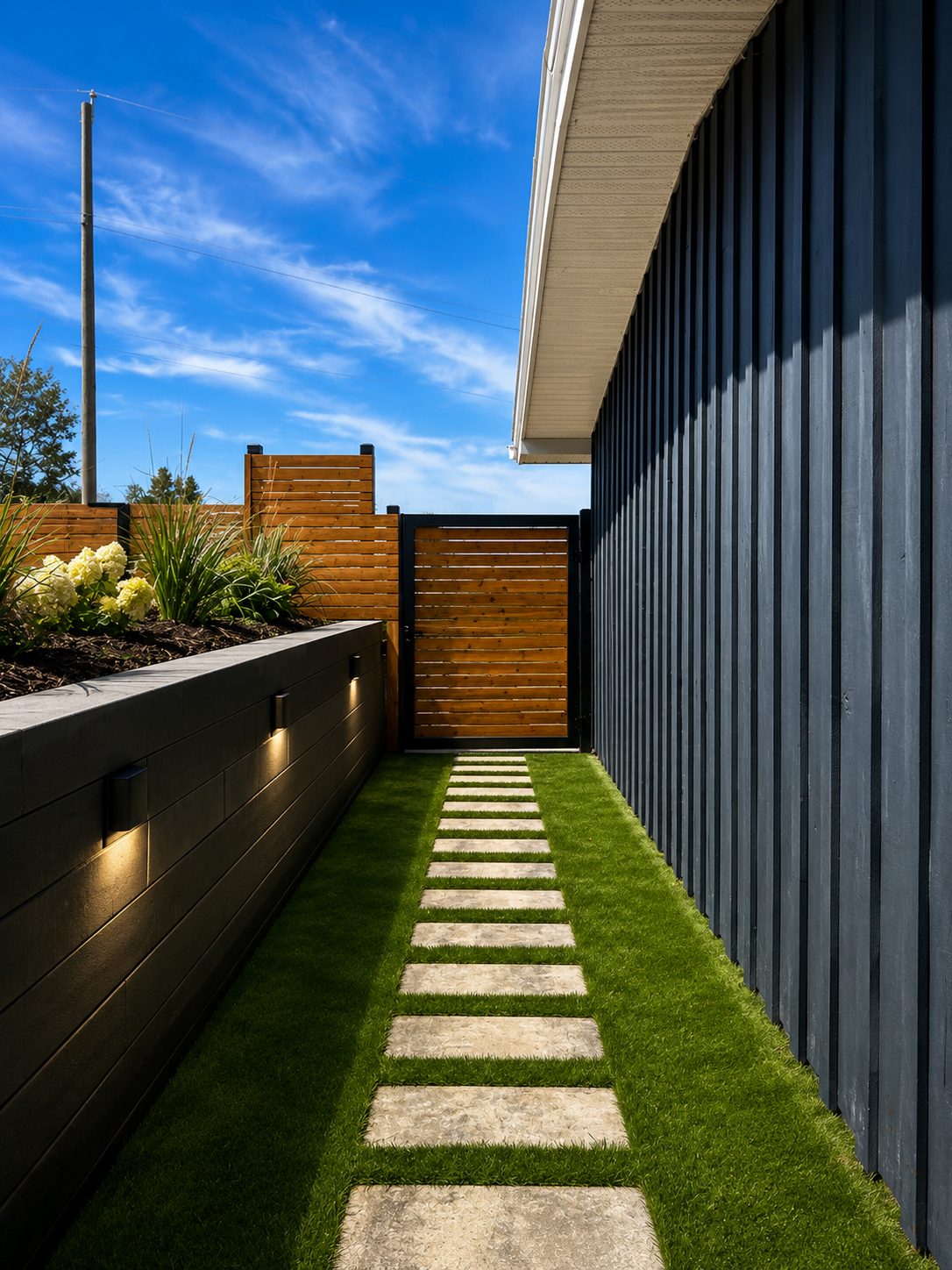Belgard-style paver hardscape installed by Kalagan Outdoor Design, Okanagan