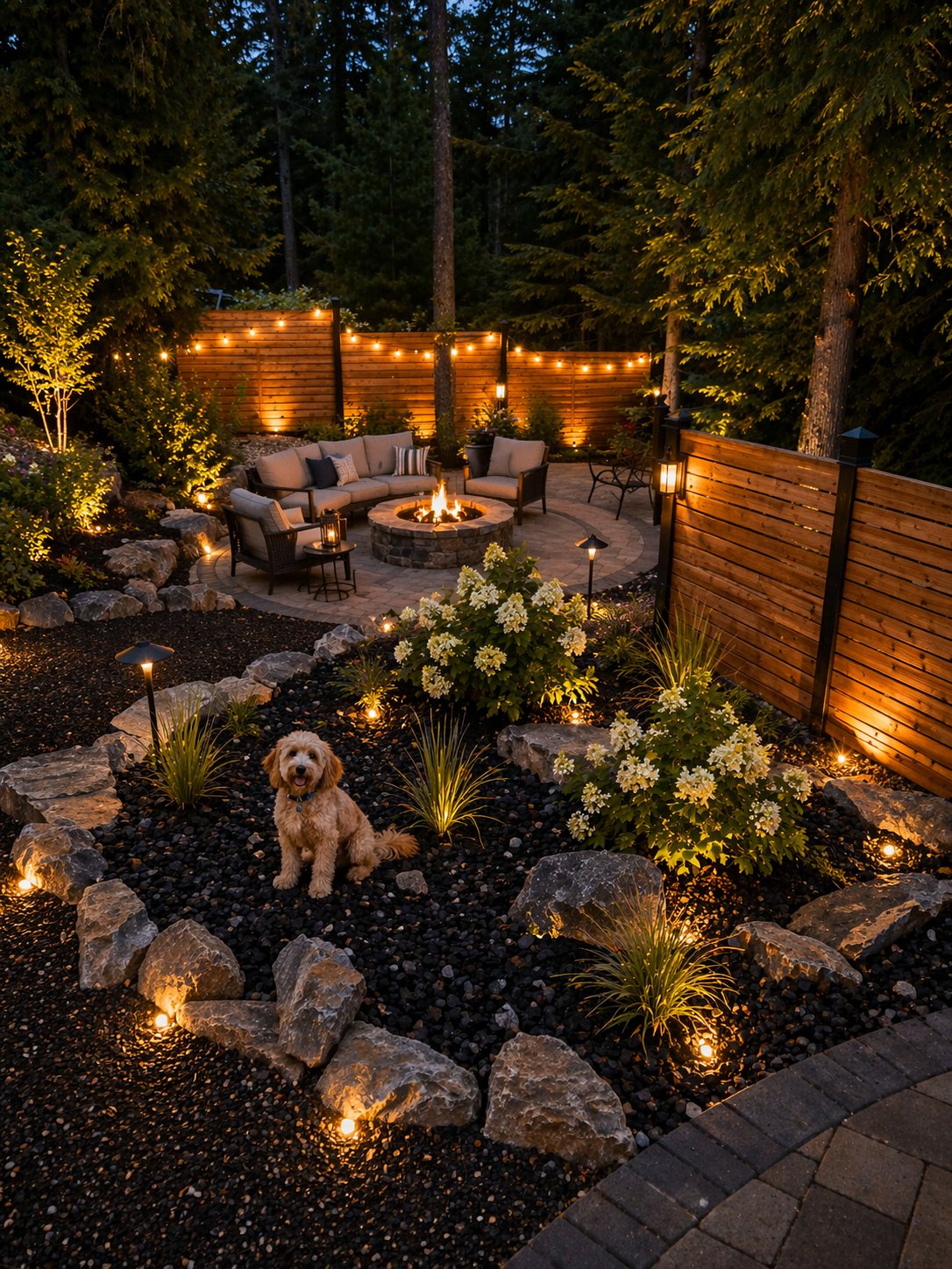 Water feature waterfront hardscape at the Lakeside Retreat — Kelowna, BC project by Kalagan Outdoor Design